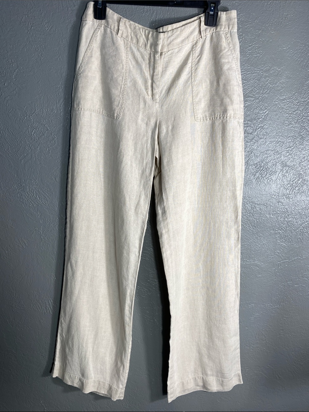 Talbots Pants Womens 6 Beige 100% Linen Wide Leg Pull On Coastal Trousers